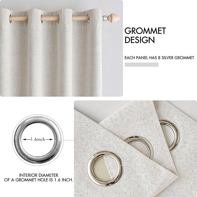 MIULEE 90 Inches Linen Textured Curtains for Bedroom 100% Blackout Thermal Insulated Cream White Grommet Room Darkening Curtains & Drapes Luxury Decor for Living Room Nursery 52 x 90 Inch (2 Panels)