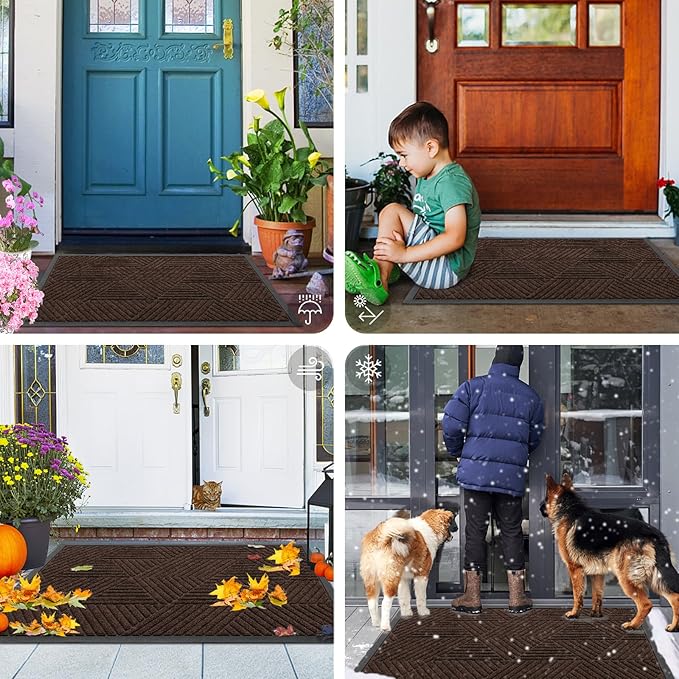 Smiry Front Door Mat Outside Entrance, Heavy Duty Sturdy Natural Rubber Doormat, Trap Dirt and Moisture, Easy Clean Low Profile Welcome Floor Mats for Indoor Outdoor Entry, 59x23 Inch, Dark Brown