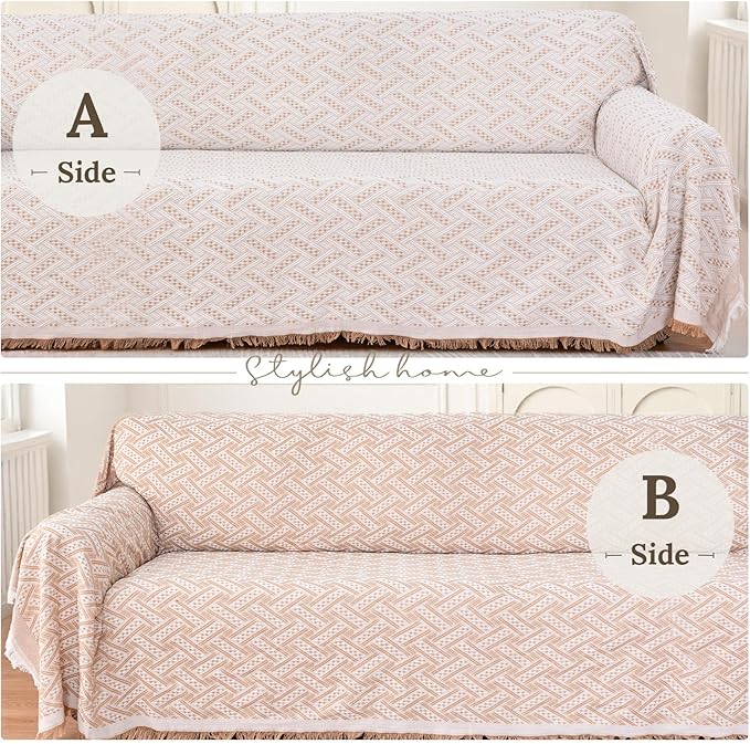 HOMERILLA Sectional Couch Covers for Sectional Sofa L Shaped Sofa Cover Blanket 2 Pieces L Shape Furniture Protector for Pets Dogs (Khaki White, XXX-Large)