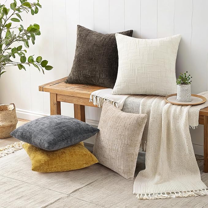 decorUhome Dark Brown Chenille Euro Sham Throw Pillow Covers 26x26 Set of 2 Textured Soft Cozy Slubby Couch Pillow Covers Modern Farmhouse Boho Decorative Pillow Cases for Bed Sofa Living Room