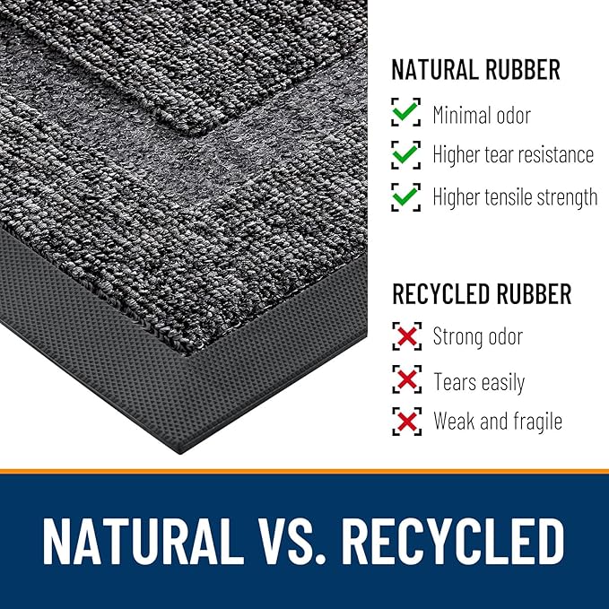 OLANLY Front Door Mat Indoor Outdoor Entrance, Waterproof All-Season, All-Weather Doormat, Sturdy Natural Rubber, Low Profile, Easy Clean Patio Porch Entryway Mat, 35x23, Black and White