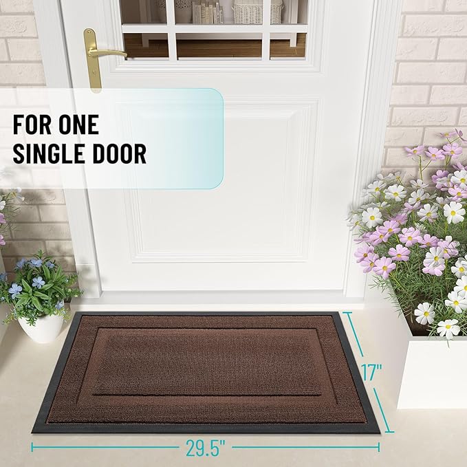 OLANLY Front Door Mat Indoor Outdoor Entrance, Waterproof All-Season, All-Weather Doormat, Sturdy Natural Rubber, Low Profile, Easy Clean Patio Porch Entryway Mat, 71x23, Chocolate Brown