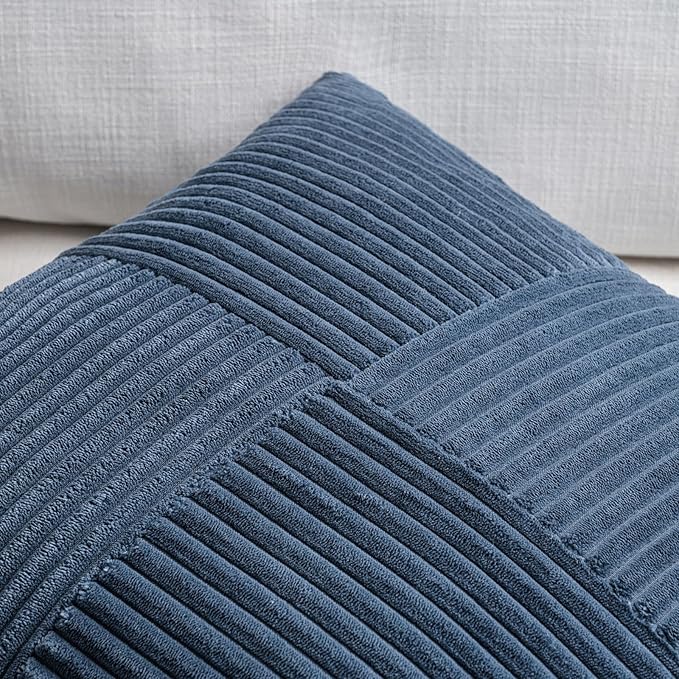 Fancy Homi 2 Packs Dusty Blue Samll Decorative Throw Pillow Covers 12x12 Inch with for Couch Bed Sofa, Rustic Farmhouse Boho Home Decor, Soft Patchwork Corduroy Textured Square Cushion Case 30x30 cm