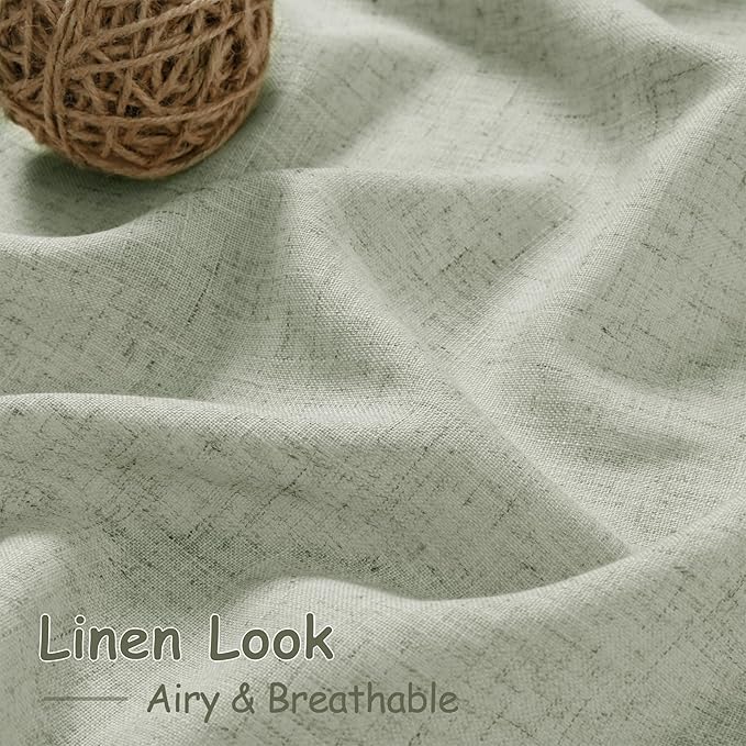 Extra Long Sage Green Curtain 2 Panels 108 inches Long for Living Room Back Tab Pocket Light Filtering Semi Sheer Drapes Cotton Linen Textured Pale Green Window Curtain 108 inch Length 9 FT Tall