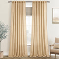 Tan Linen Curtains 108 inches Long for Living Room Back Tab Rustic Farmhouse Semi Sheer Light Filtering Window Curtain Dining Room Soft Thick Flax Linen Textured Drapes Kahki 52x108