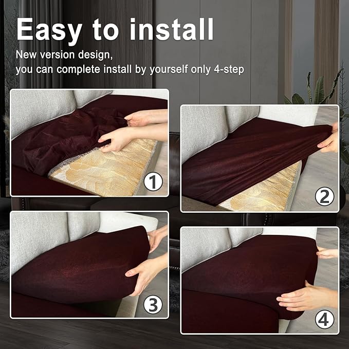 Leather Look Couch Cushion Covers Sofa Seat Slipcovers Sets Couches Furniture Protector for Sectional Armchair Loveseat Pets Kids Stretch Spandex Fabric (1 Cushion Armchair, Burgundy)