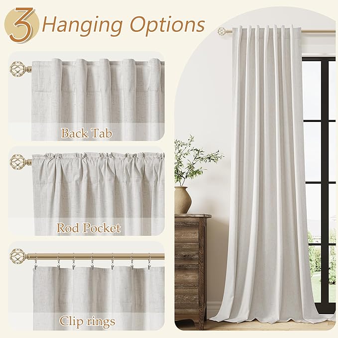 Guken Light Beige 100% Blackout Curtains 84 Inch Long 2 Panels Set for Living Room Bedroom Back Tab Room Darkening Winter Thermal Insulated Netural Black Out Linen Drapes Window Curtain, 52x84