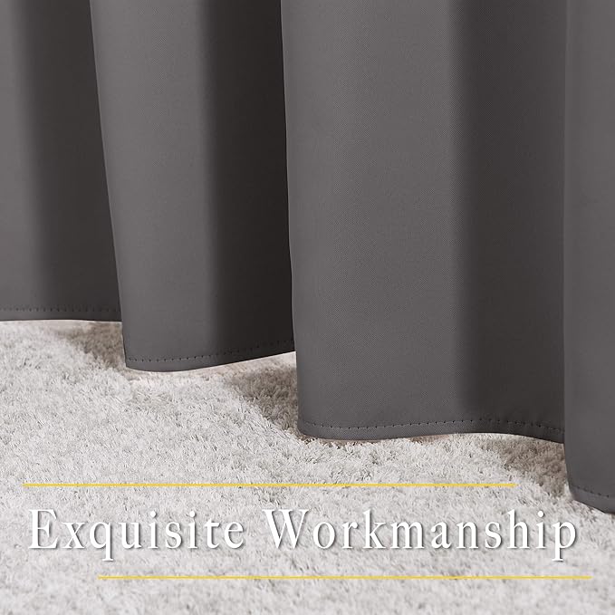 NICETOWN Blackout Grey Curtains 84 inches Long, Grommet Room Darkening Thermal Insulated Sound Dampening Window Treatments for Bedroom/Home Office, 2 Panels, W46 x L84