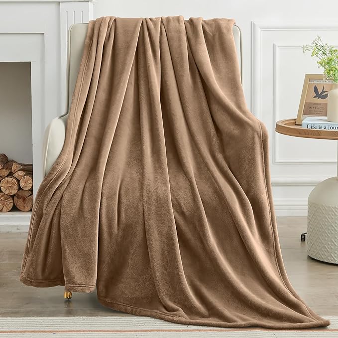 KMUSET Brown Fleece Throw Blanket for Couch - Warm Cozy Soft Lightweight Blankets All Seasons Suitable 50 x 60 inches