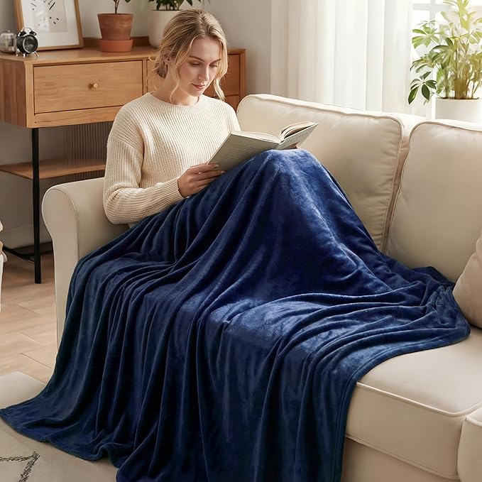 Exclusivo Mezcla Fleece Throw XL Blanket for Couch, Sofa, Super Soft and Warm Navy Blue Blankets, All Season, Cozy, Plush, Lightweight, 50x70 Inches