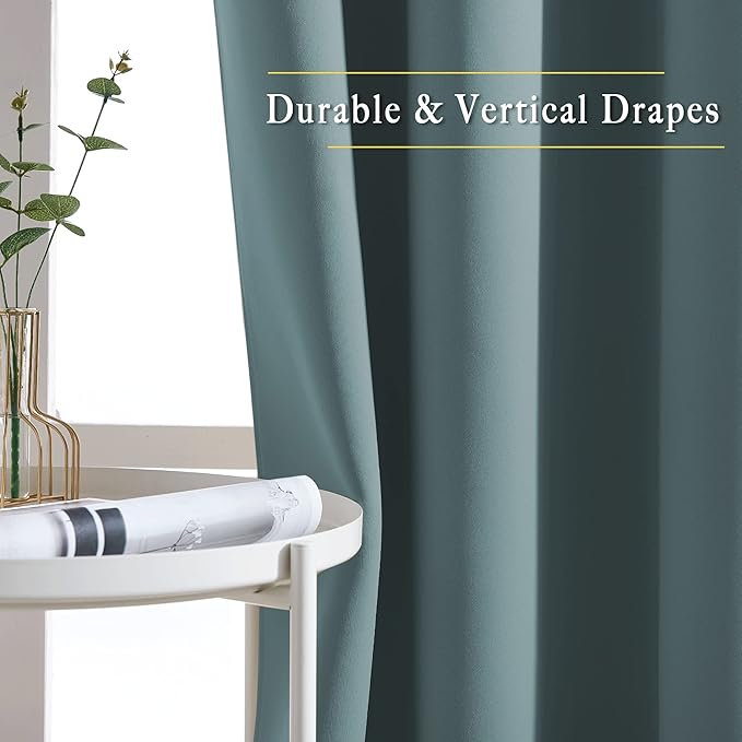NICETOWN Greyish Blue Room Darkening Curtains 90 inch Length - Grommet Thermal Blackout Window Treatments Sound Proof Room Divider Drapes for Bedroom (2 Panels, W66 x L90)