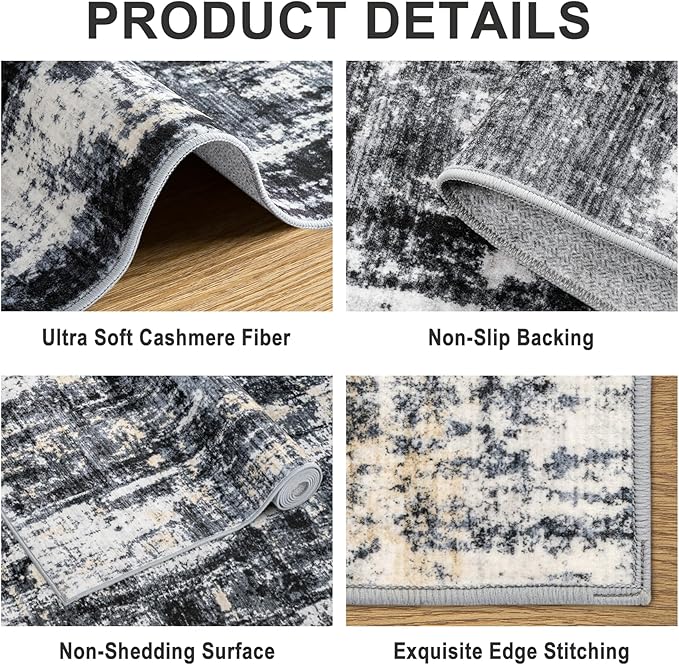 Area Rugs 10x12 Living Room - Washable Rug Modern Abstract Soft Large Neutral Non-Slip Carpet Indoor Floor Thin Carpets for Bedroom Dining Room Farmhouse Nursery Home Office Black Gold