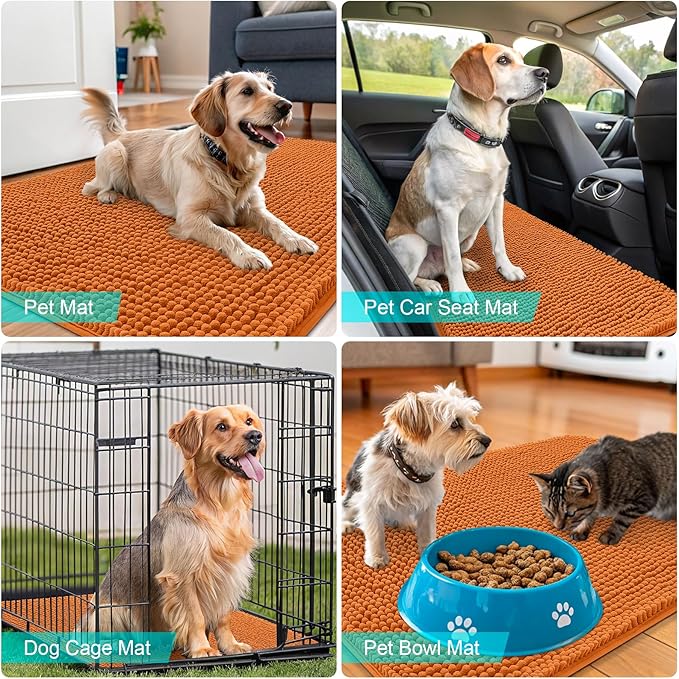 OLANLY Dog Door Mat for Muddy Paws 70x46, Absorbs Moisture and Dirt, Absorbent Non-Slip Washable Doormat, Quick Dry Chenille Mud Mat for Dogs, Entry Indoor Entryway Carpet for Inside Floor, Clay