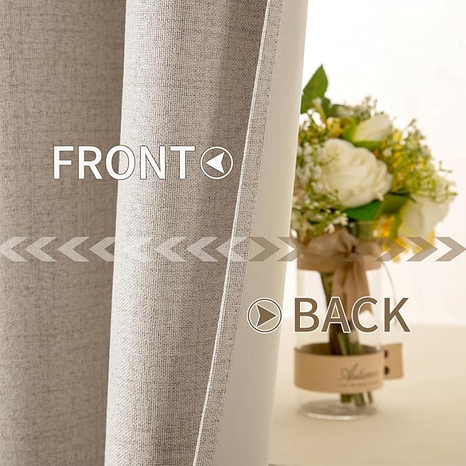 MIULEE Linen Textured Curtains for Bedroom Solid 100% Blackout Thermal Insulated Taupe Grommet Room Darkening Curtains & Drapes Luxury Decor for Living Room Nursery 52 x 54 Inch (2 Panels)