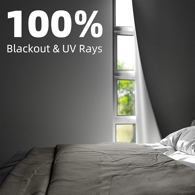 NIGHTON Portable Blackout Curtains 100"×59", Strong Hook and Loop Tape Strips with Adhesive, Cuttable Blackout Window Cover, 100% Black Out Material Blinds for Baby Nursery or Travel - White - 09