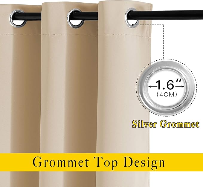 NICETOWN Bedroom Blackout Curtains and Drapes - Window Treatment Thermal Insulated Solid Grommet Blackout Draperies for Kitchen/Cafe (Biscotti Beige, Set of 2, 34 by 50 Inch)
