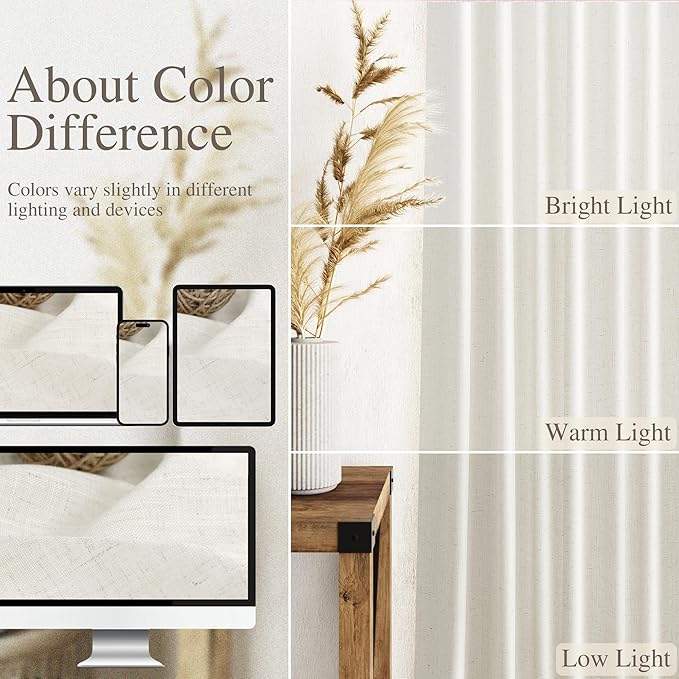 Nanspring Cream Semi Sheer Linen Curtains 63 inch Length for Living Room Back Tab Rod Pocket Modern Farmhouse Coastal Decor Cream Cotton Textured Gauze Curtains for Dining Room Office 38x63