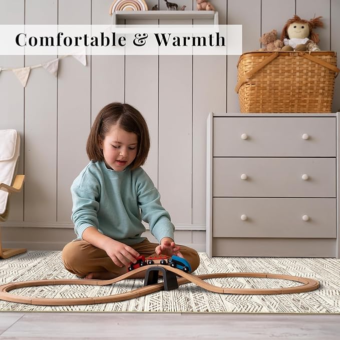3x7 Washable Hallway Runner Rug - Moroccan Non-Slip Indoor Table Long Runners for Entryway Soft Low-Pile Neutral Rugs for Kitchen Waterproof Geometric Carpet for Bedroom Bathroom Laundry 3x7 Beige