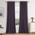 Plum 100% Blackout Linen Curtains 90 Inch Length 2 Panels Set for Living Room Bedroom Back Tab Thermal Insulated Black Out Drapes Room Darkening Farmhouse Style for Bedroom Window Curtains 52x90