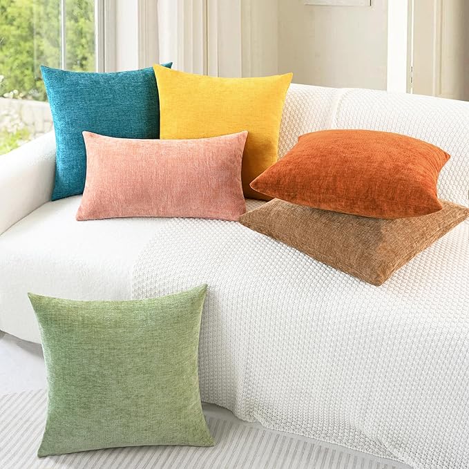 CaliTime Throw Pillow Covers Decorative 16 X 26 Inches Pack of 2 Cozy Chenille Cushion Cases for Couch Sofa Bed Living Room Home Mustard Yellow