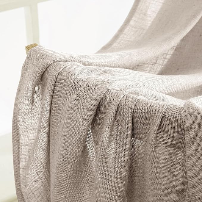 MIULEE Natural Linen Curtains 72 Inch Length 2 Panels for Bedroom Living Room, Soft Linen Textured Window Drapes Semi Sheer Light Filtering Back Tab Rod Pocket Farmhouse Modern Burlap Look Decor