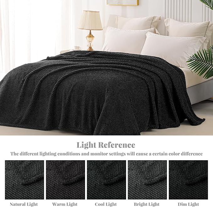 Whale Flotilla Twin Size Fuzzy Fleece Blanket for Bed, 60x80 Inch Fluffy Warm Soft Jacquard Blankets for All Season, Lightweight and Cozy, Black