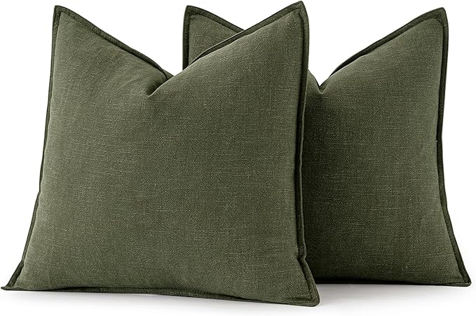 MIULEE Decorative Linen Euro Sham Pillow Covers 26x26 Dark Olive Green Boho Farmhouse Neutral Spring Couch Throw Pillows for Bed Pack of 2 Accent Modern Pillowcase Sofa Livingroom Home Decor