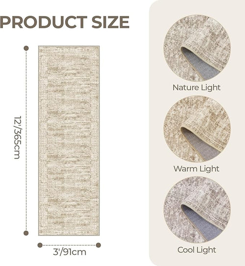 3x12 Runner Rug for Hallway, Non-Slip Long Bathroom Rugs Runner for Kitchen, Bedroom, Soft Vintage Abstract Washable Rug for Entryway, Thin Floor Mat for Dining Room(3'x12', Brown/Ivory)