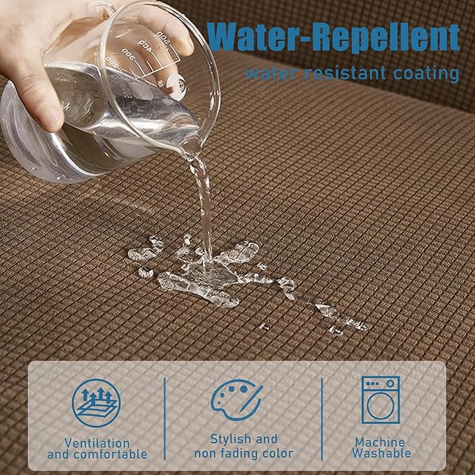 Water Resistant Couch Cushion Covers, Stretch Sofa Seat Slipcover for 3 Cushion Couch Sofa, Thick RV Dinette Cushion Covers Furniture Protector, Washable (Large, Coffee)