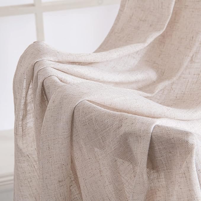 MIULEE Natural White Linen Curtains 80 Inch Length 2 Panels for Bedroom Living Room, Soft Thick Linen Textured Window Drapes Semi Sheer Light Filtering Back Tab Rod Pocket Burlap Look Decor