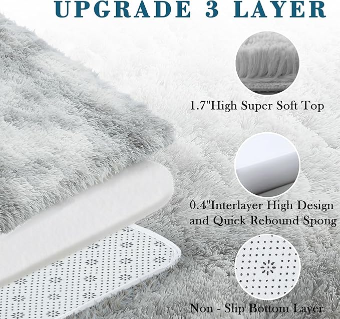 3x5 Rug, Bedside Preppy Dorm Area Rug, College Essentials Small Carpets for Bedroom, Anti Slip Fluffy Gray Living Room Rugs Home Decor Aesthetic(3 x 5, Light Grey Tie-Dyed)