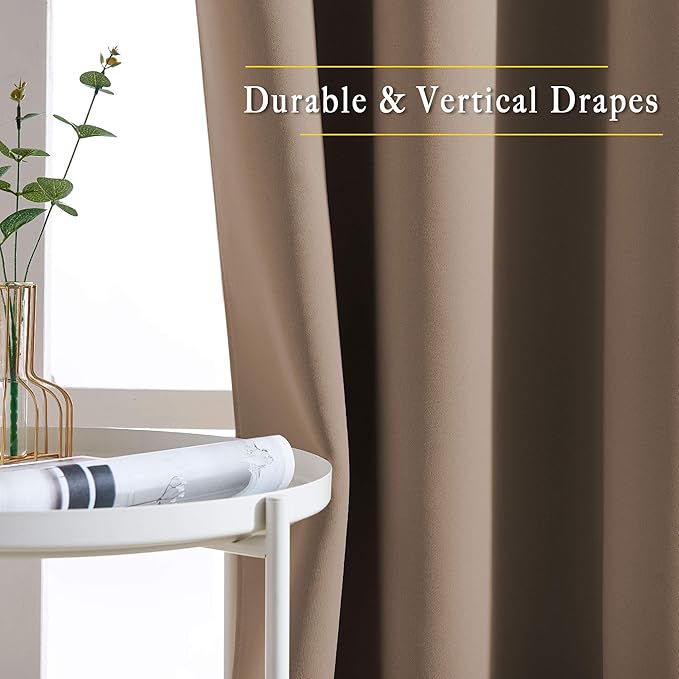 NICETOWN Blackout Small Curtains for Bedroom - Triple Weave Grommet Top Thermal Insulated Light Blocking Panels for Bathroom/Kitchen, Cappuccino, W34 x L50, Set of 2