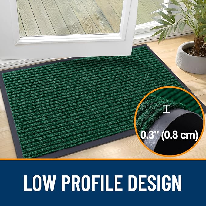 OLANLY Front Door Mat Indoor Outdoor Entrance, 2-Pack 33 x 21 Inch, Waterproof Heavy Duty Doormat, Fade Resistant, Low Profile, Easy Clean Patio Porch Welcome Floor Mats for Entry, Green