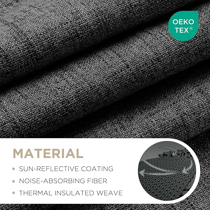 Joydeco Linen Blackout Curtains for Bedroom - 100% Light Blocking 1 Panels, Black Drapes 100" W x 90" L, Thermal Insulated Room Darkening Curtains for Living Room, Rod Pocket & Back Tabs