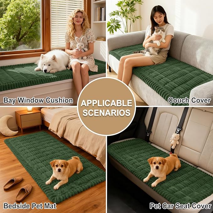 hyha Couch Covers for Dogs Washable, Non Slip Plush Dog Sofa Protectors, Fuzzy Pet Couch Covers for 3 Cushion Sofa Pet Friendly (Dark Green, 27.6" x 70.9")