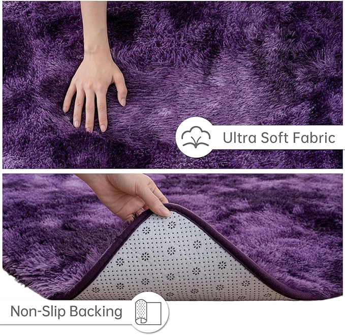 Goideal Fluffy Rug for Bedroom Living Room, 4x6 Purple Area Rugs, Faux Fur Shag Modern Carpet Ultra Soft Girls Boys Room Home Decor, Tie-Dyed