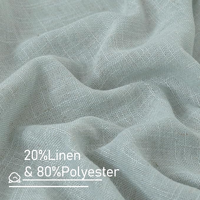 LAMIT Short Linen Window Curtains 30 Inches Long 2 Panels, Greyish Blue Semi Sheer Light Filtering Panels Back Tab and Rod Pocket Neutral Drapes for Basement/Small Windows, 34 x 30 Inch