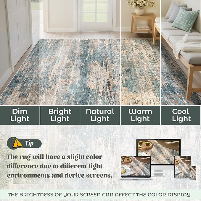 XLUEZ 5x7 Area Rugs for Living Room, Washable Modern Abstract Large Area Rug Neutral Soft Non Slip Kids Rug Stain Resistant Indoor Carpet for Bedroom Nursery Dining Room Playroom(GreenBrown, 5'x7')