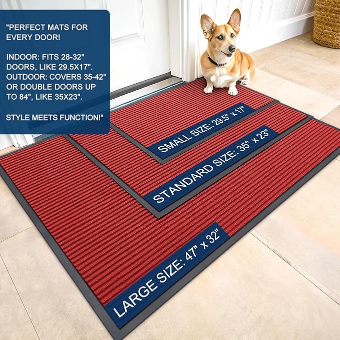 OLANLY Front Door Mat Indoor Outdoor Entrance, Waterproof Heavy Duty Doormat, Fade Resistant, Low Profile, Easy Clean Patio Porch Welcome Floor Mats for Entry, 47x30, Red