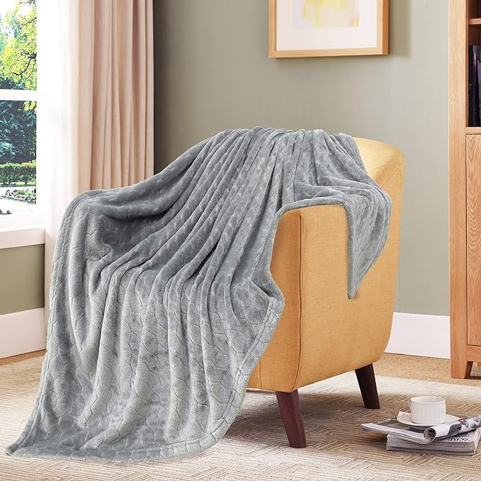 TOONOW Fleece Blanket Twin Size -320GSM Lightweight Fuzzy Soft Textured Flannel Blankets for Couch, Sofa, Bed, 60x80 inchs,Light Grey