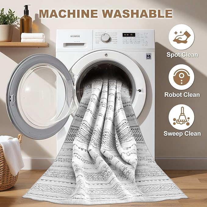 Nakagishi Area Rug Living Room Rugs: 12X15 Machine Washable Boho Large Neutral Farmhouse Stain Resistant Moroccan Indoor Floor Carpet for Bedroom Nursery Dorm Dining Room Home-Color Gray