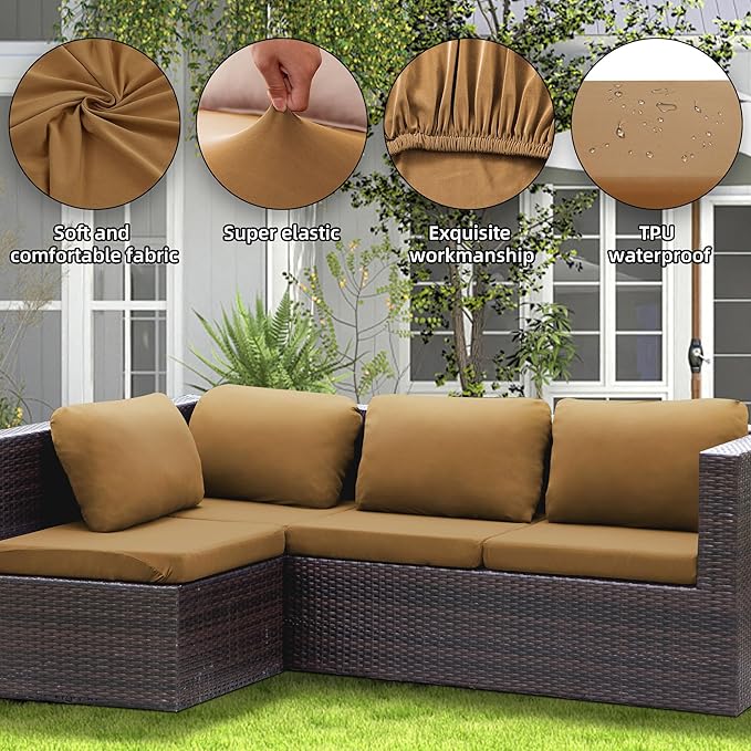 Outdoor Cushion Covers Set,8PCS Patio Furniture Couch Seat Slipcovers, Replacement for Sofa Sectional Chair(Cover，Only)