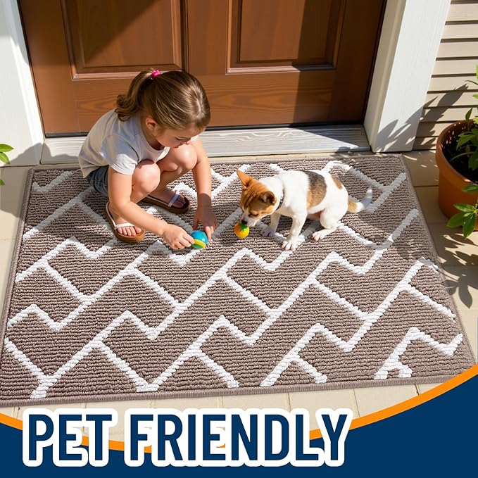 OLANLY Front Door Mat, Non-Slip Rubber Backing, Dirt Resistant and Absorbent, Washable, Easy to Clean Low-Profile Indoor Doormat for Back Door, Entryway, Inside Entrance, 36x24, Brown