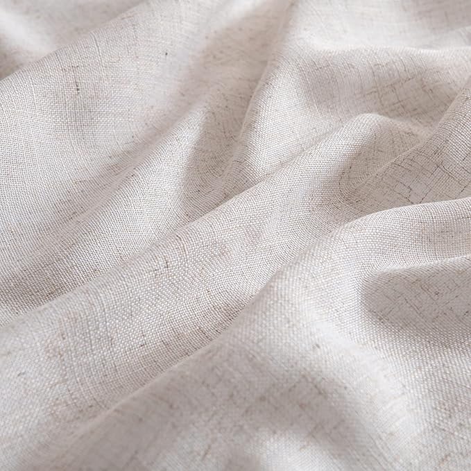 MIULEE Natural White Linen Curtains 60 Inch Length 2 Panels for Bedroom Living Room, Soft Thick Linen Textured Window Drapes Semi Sheer Light Filtering Back Tab Rod Pocket Burlap Look Decor
