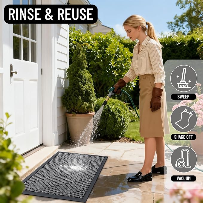 OLANLY Front Door Mat Outside Entrance 59x23, Absorbent, Heavy Duty Sturdy Natural Rubber Doormat Indoor Outdoor, Stain and Fade Resistant, Non-Slip Low Profile Floor Mat for Entryway, Grey Diamond