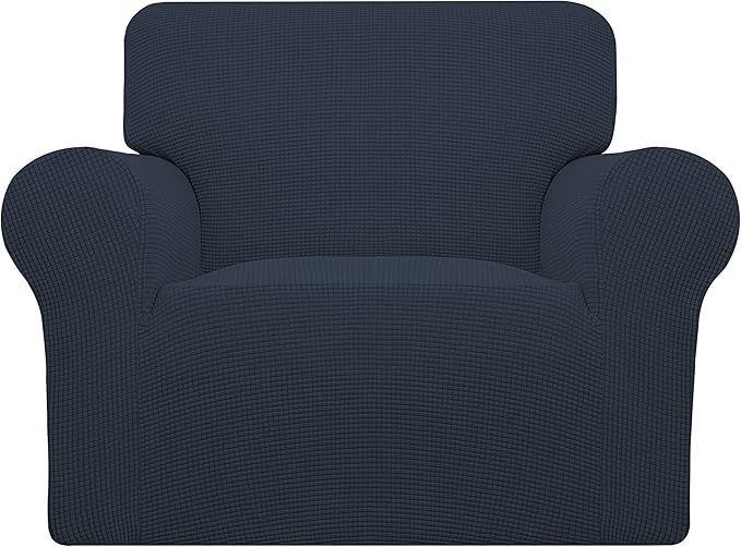 Easy-Going Stretch Oversized Chair Sofa Slipcover 1-Piece Couch Sofa Cover Furniture Protector Soft with Elastic Bottom for Kids Spandex Jacquard Fabric Small Checks Dark Blue