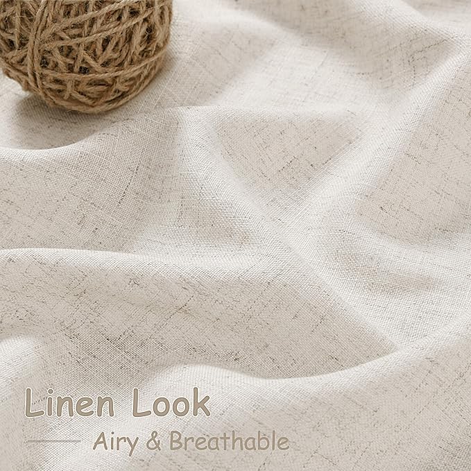 Nanspring Pearl White Linen Curtains 102 Inches Long for Living Room Light Filtering Semi Sheer Curtain Back Tab Coastal Decor Floor to Ceiling Modern Drapes for Bedroom Office 52x102, 2 Panels