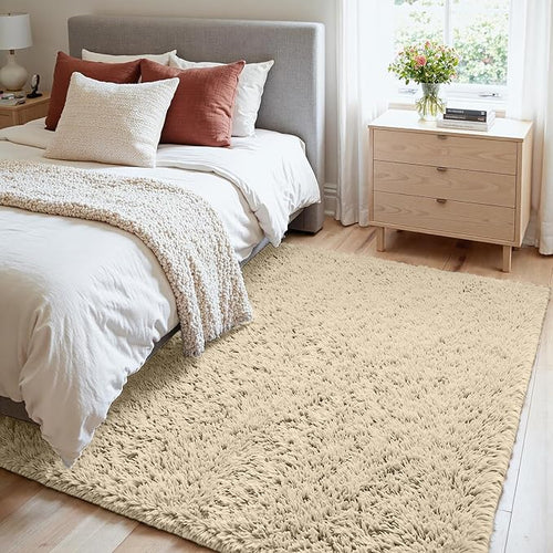 4x6 Area Rugs for Living Room Rug: Soft Fluffy Shag Beige Rugs for Bedroom, Non-Slip Large Fuzzy Plush Rug Indoor Floor Carpet for Nursery Kids Boys Girls Room, Dorms, Playroom, Modern Home Decor