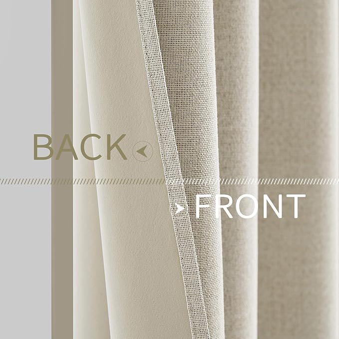 MIULEE 100% Blackout Linen Textured Curtains for Bedroom Solid Thermal Insulated Cream Grommet Room Darkening Curtains & Drapes Luxury Decor for Living Room Nursery 52 x 45 Inch (2 Panels)