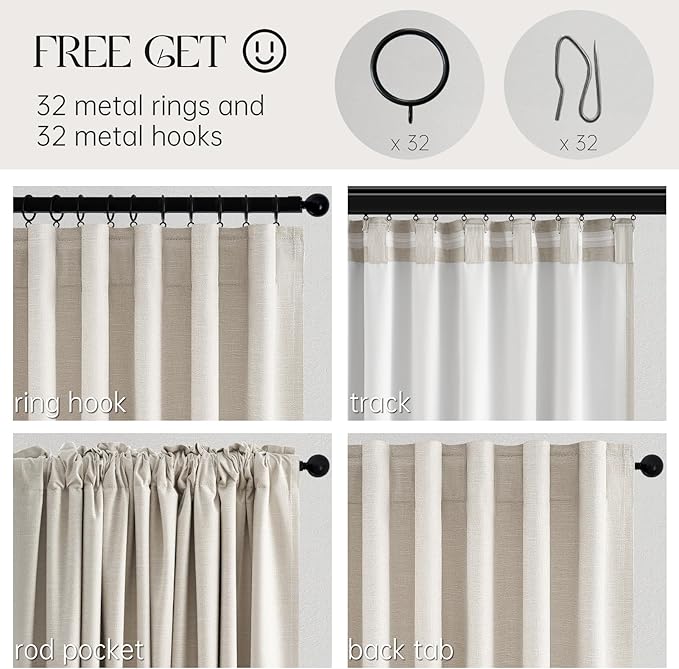 Topfinel 120 Inches Long Extra Long Pinch Pleat Faux Linen Curtains for Living Room,neutral Linen 100 Percent Blackout Floor To Ceiling Farmhouse Sound Absorbing Drapes 2 Panels for Track System 10 FT